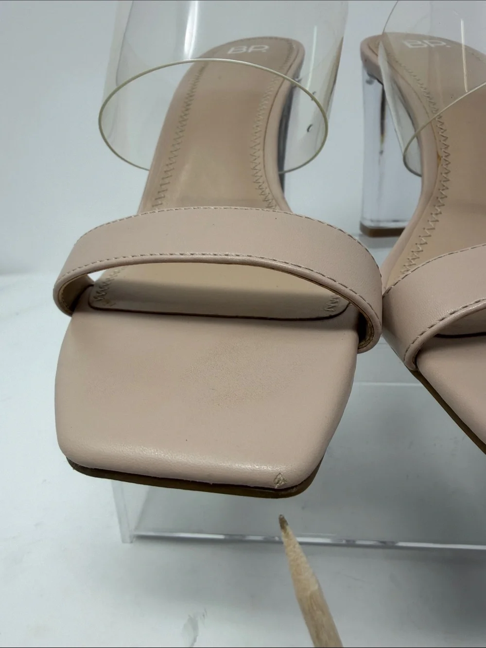 bp Blush Nude Clear-Strap Block Heel Sandals Size 8.5